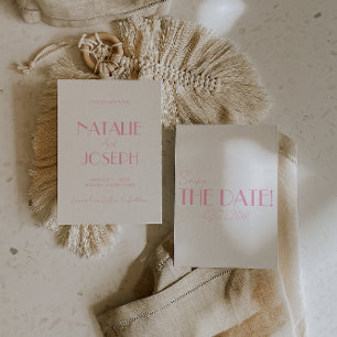 Save The Date Mariage Rétro Minimaliste Rose Élégant et Fantaisi