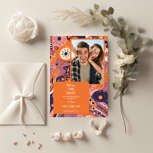 Save The Date Mariage rétro orange blush rose violet groovy