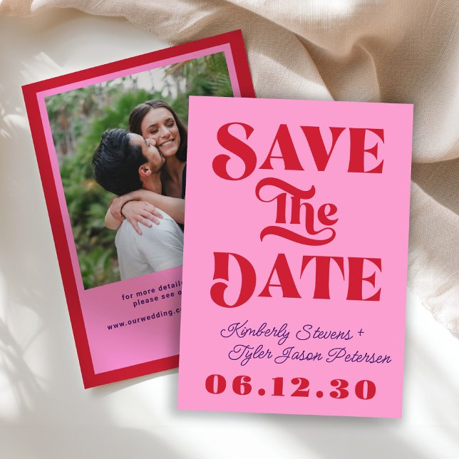 Save The Date Mariage rétro rose rouge (Créateur téléchargé)