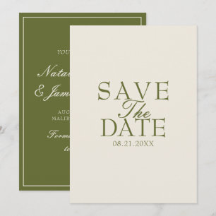 Save The Date Mariage Rétro Vert Olive Crème Élégant Ancien