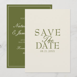 Save The Date Mariage Rétro Vert Olive Crème Élégant Ancien