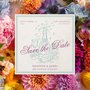 Save The Date Mariage rétro vintage champagne violet