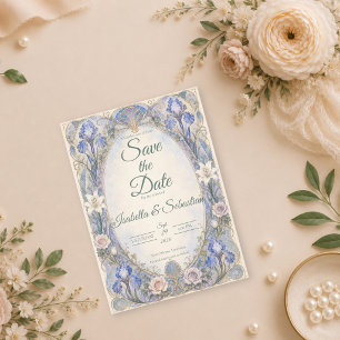 Save The Date Mariage romantique Iris Art Nouveau éthéré