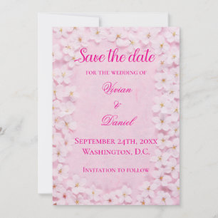 Save The Date Mariage romantique rose cerisier en fleurs Enregis