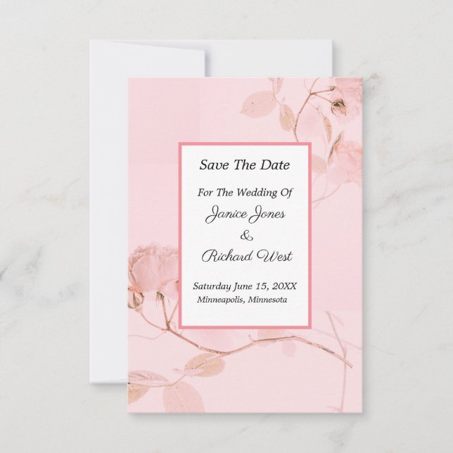 Save The Date Mariage romantique rose pâle rose rose (Devant)