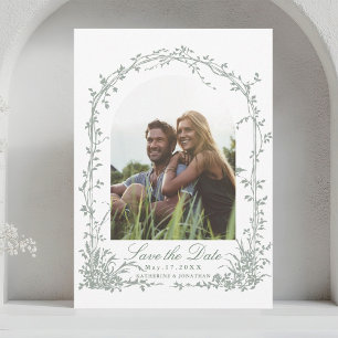 Save The Date Mariage romantique sous une arche florale dans un