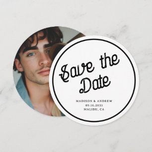 Save The Date Mariage rond circulaire photo personnalisé de scri