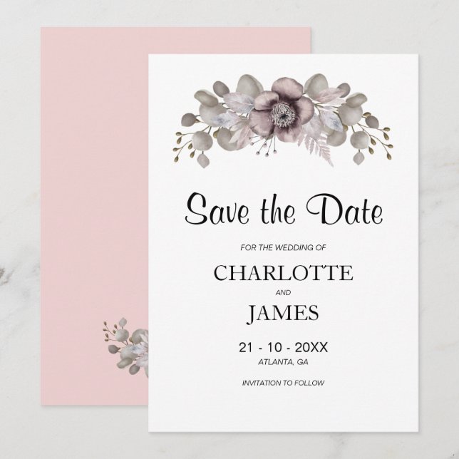 Save The Date Mariage rose (Devant / Derrière)