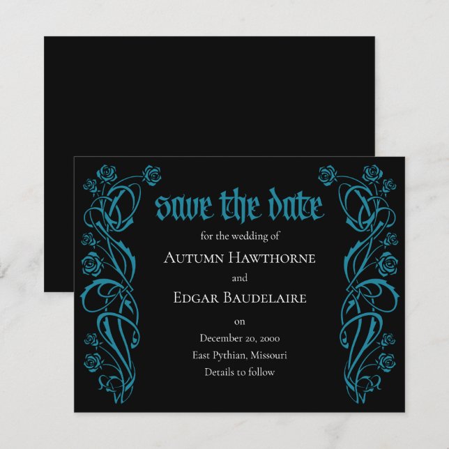 Save The Date Mariage Rose élégant gothique (Devant / Derrière)