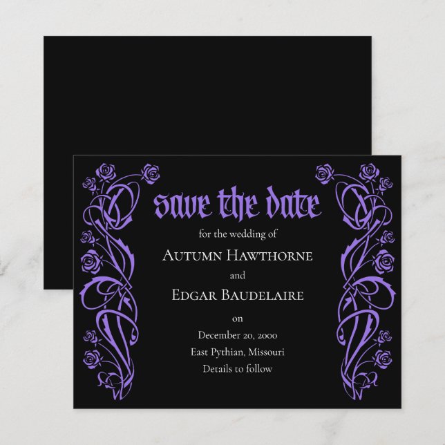 Save The Date Mariage Rose élégant gothique (Devant / Derrière)