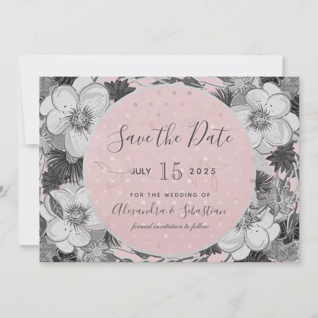Save The Date Mariage rose et gris Enregistrer la date Invitatio (Devant)