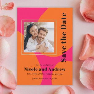 Save The Date Mariage rose et orange moderne Enregistrer la date