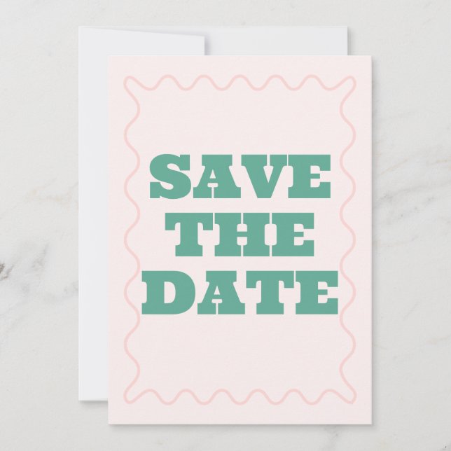 Save The Date Mariage rose et vert vague Enregistrer la date (Devant)