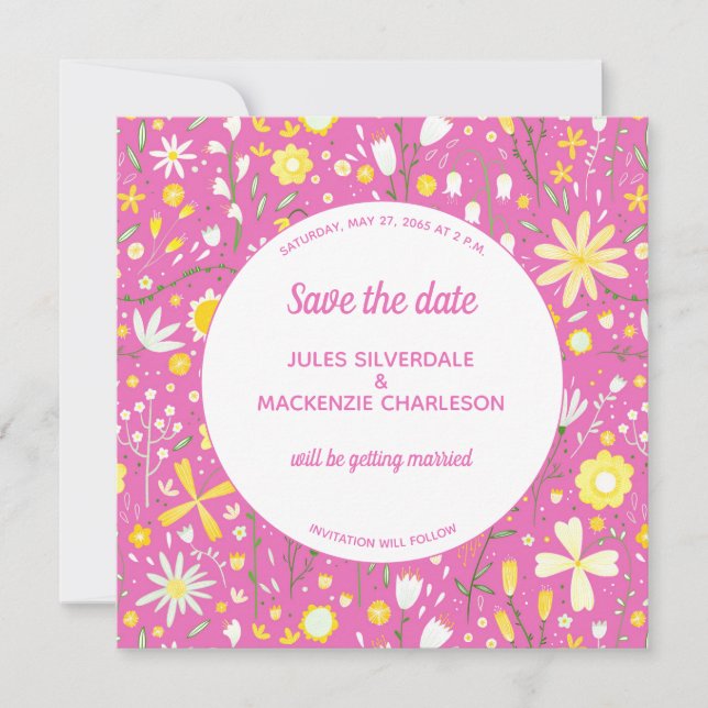 Save The Date Mariage rose floral moderne (Devant)