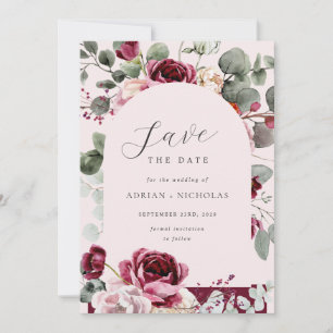Save The Date Mariage rose flou et bordeaux