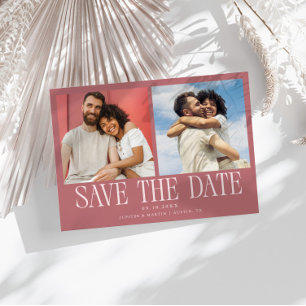 Save The Date Mariage Rose Moderne à 2 Photos