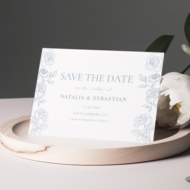 Save The Date Mariage Rose moderne bleu & blanc (Créateur téléchargé)