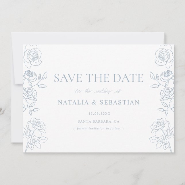 Save The Date Mariage Rose moderne bleu & blanc (Devant)