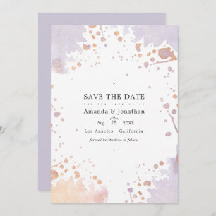 Save The Date Mariage rose or et pastel violet peintures 