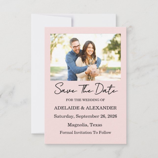 Save The Date Mariage Rose Pâle Moderne  (Devant)