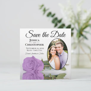 Save The Date Mariage Rose Violette Lilac Élégante & Photo Ovale