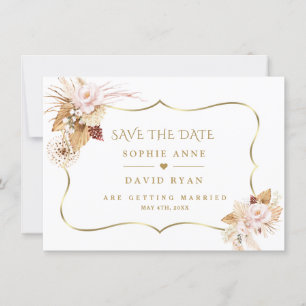 Save The Date Mariage Roses Fines Aquarelle Herbe de Pampas Or