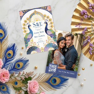 Save The Date Mariage Royal Paon Or Arch QR Photo TLW26