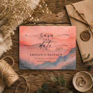 Save The Date Mariage rustique aquarelle au coucher de soleil en
