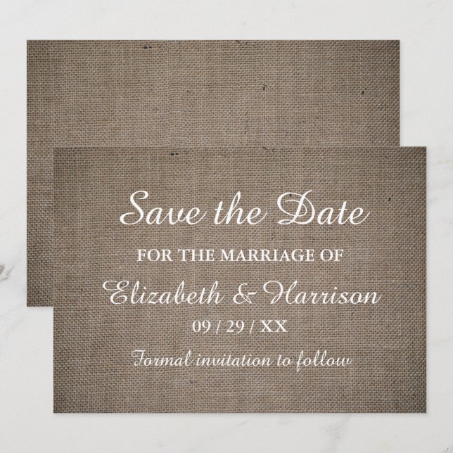 Save The Date Mariage Rustique Burlap (Devant / Derrière)