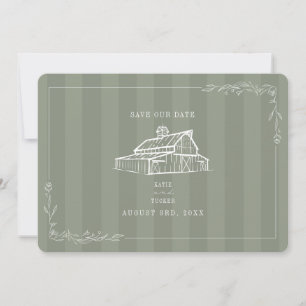 Save The Date Mariage Rustique dans une Grange avec Rayure Vert
