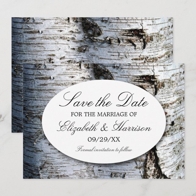 Save The Date Mariage rustique de Birch Tree (Devant / Derrière)