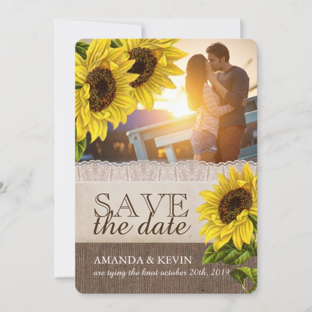 Save The Date Mariage rustique de tournesol Enregistrer la date (Devant)