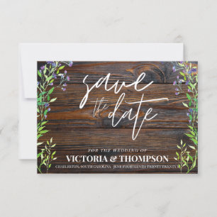 Save The Date Mariage rustique en bois de Lavande de verdure