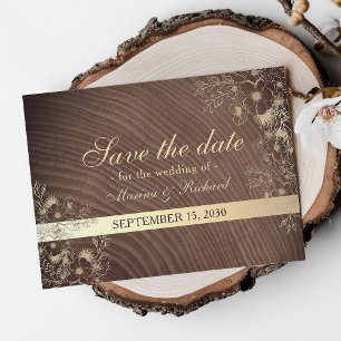 Save The Date Mariage rustique en bois floral d'automne