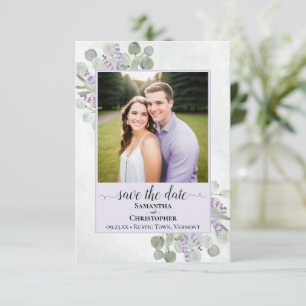 Save The Date Mariage rustique eucalyptus et lavande violet phot