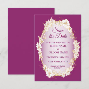 Save The Date Mariage Rustique Géométrique Rose Floral Blanc Dor