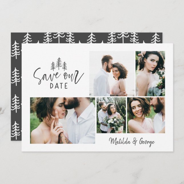 Save The Date mariage rustique multi-photo moderne (Devant / Derrière)