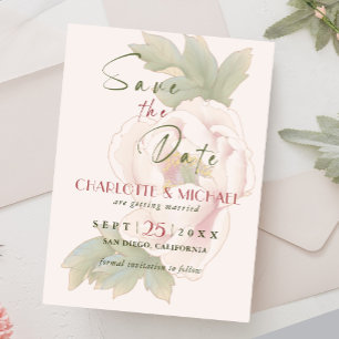 Save The Date Mariage rustique rose rose rose de pivoine Enregis