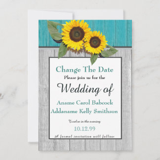 Save The Date Mariage Rustique Tournesol Gris Sarcelle Bois Chic