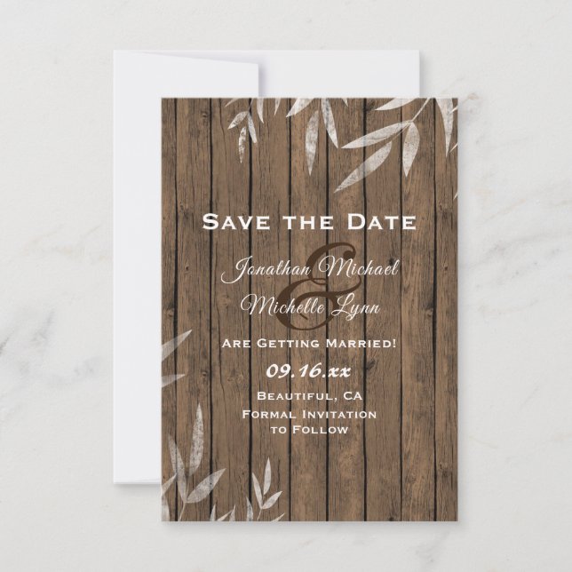 Save The Date Mariage Saule Rustique sur Bois (Devant)