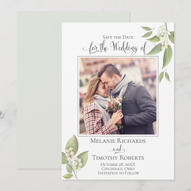 Save The Date Mariage Sauver la date Sage Vert Élégant Photo (Devant / Derrière)
