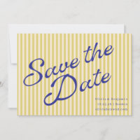 Mariage Script Rayure Rétro Bleu Jaune Côtiers