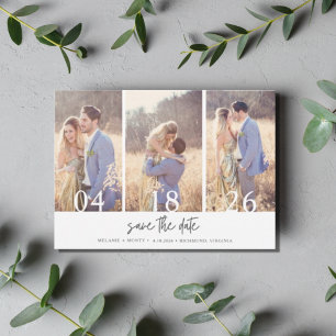 Save The Date Mariage simple à trois photos Enregistrer la date