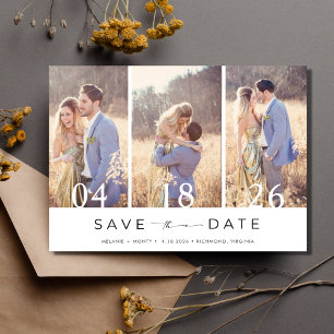 Save The Date Mariage simple à trois photos Enregistrer la date