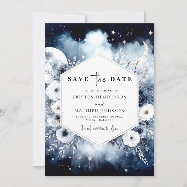 Save The Date Mariage simple bleu clair de lune (Devant)