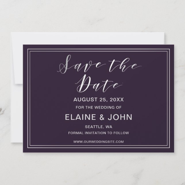 Save The Date Mariage simple classique violet enregistrer les da (Devant)