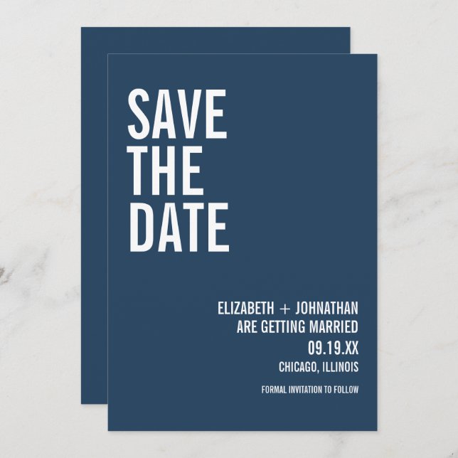 Save The Date Mariage simple de typographie marine (Devant / Derrière)