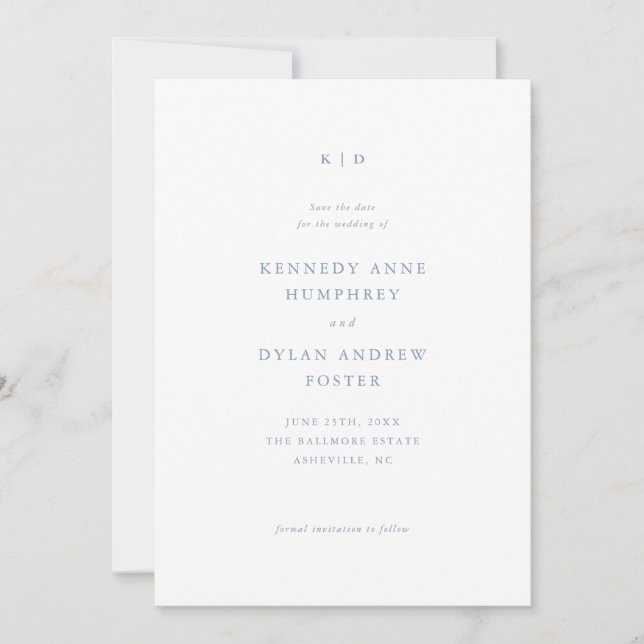 Save The Date Mariage simple Dusty Blue élégant (Devant)