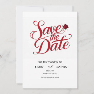 Save The Date Mariage simple élégant de rose rouge