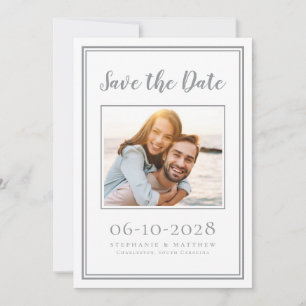 Save The Date Mariage Simple Engagement Photo Gris Blanc